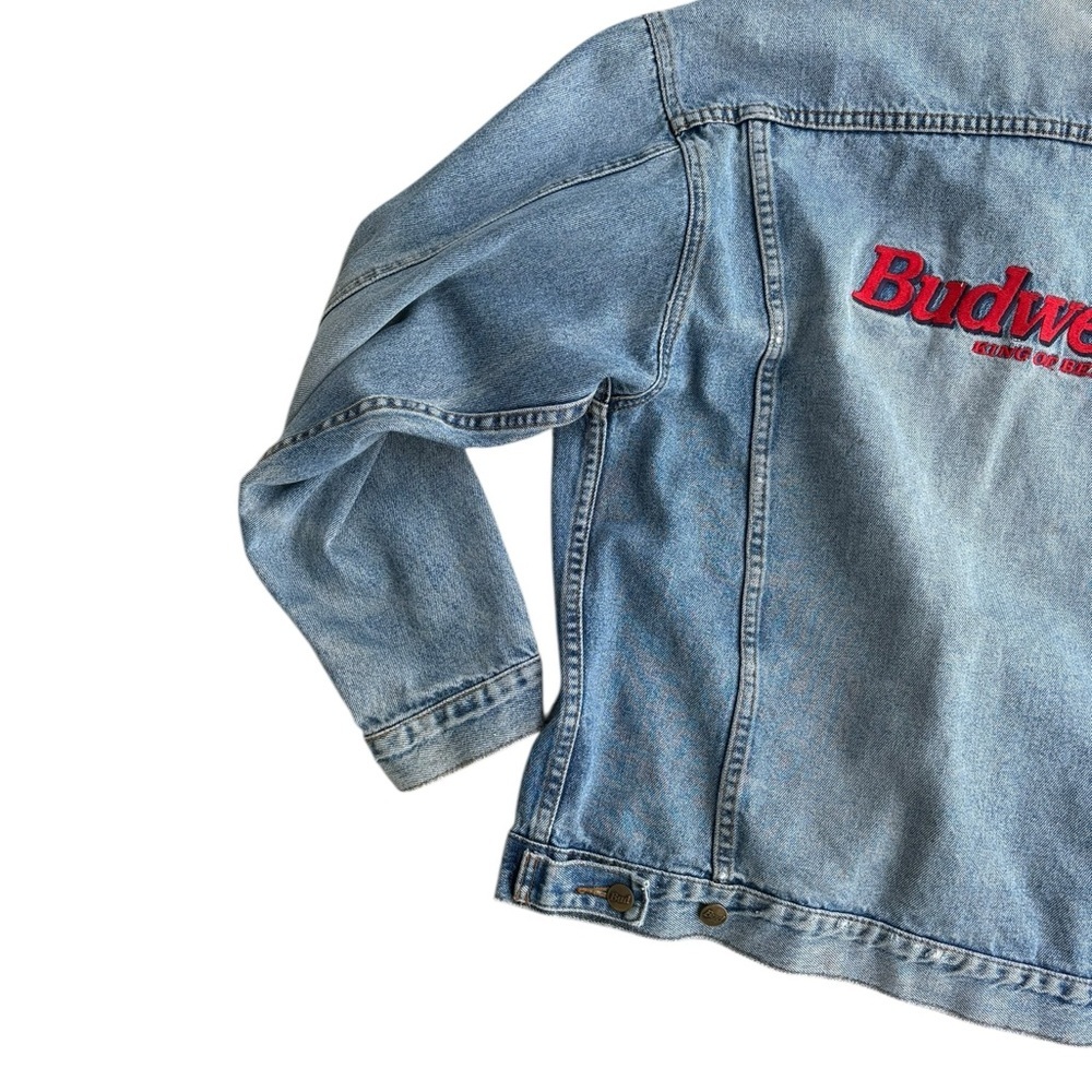 Vintage 90s Distressed Budweiser King of Beer Denim Jacket XL - Picture 7 of 13